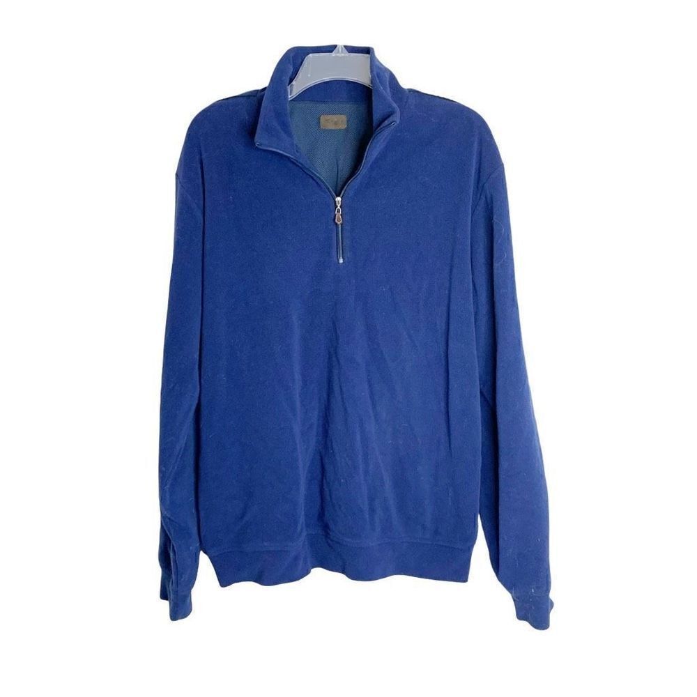 Talbots Men’s Quarter Zip Navy Blue Fleece Pullover Sweatshirt Size Medium M